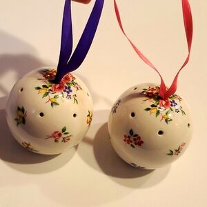 TWO Vintage Pomander/Potpourri holders. England. Handpainted bone china.